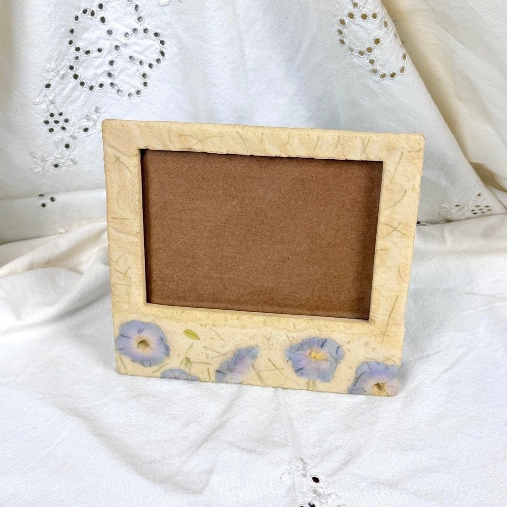 Vintage Floral Photo Frame Resin Faux Stone Morning Glory Cottage Boho Decor 4x6
